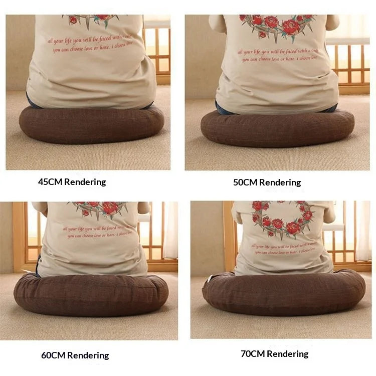 Large Linen Zafu Meditation Cushion for Bay Window Yoga Floor, Thick Round Puah Pad for Balcony Tatami Kneeling Mat for Adults