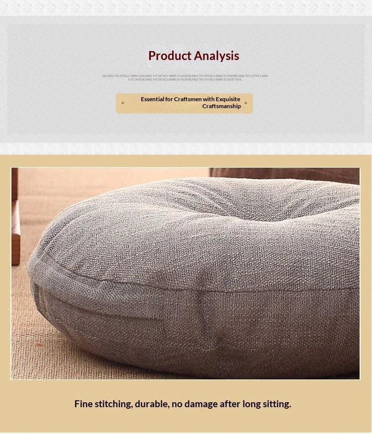 Large Linen Zafu Meditation Cushion for Bay Window Yoga Floor, Thick Round Puah Pad for Balcony Tatami Kneeling Mat for Adults