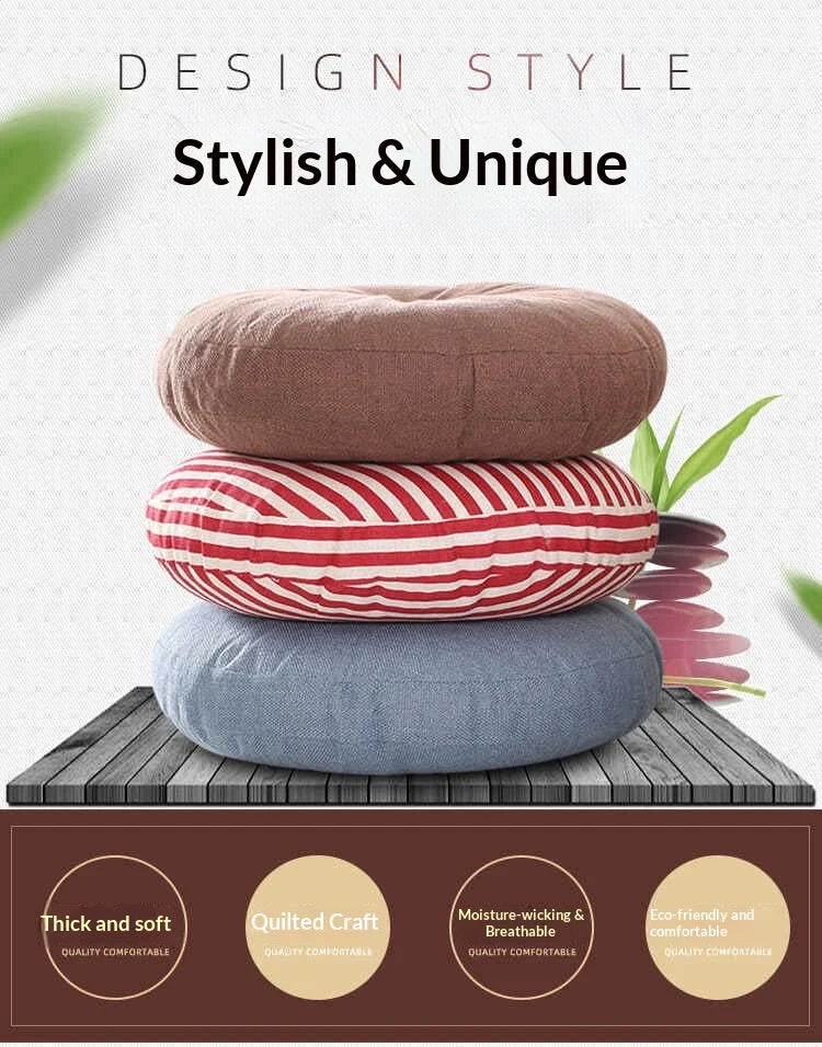 Large Linen Zafu Meditation Cushion for Bay Window Yoga Floor, Thick Round Puah Pad for Balcony Tatami Kneeling Mat for Adults