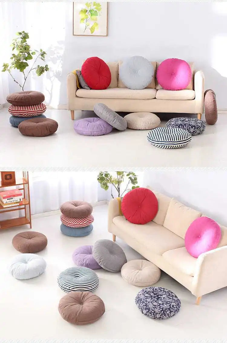 Large Linen Zafu Meditation Cushion for Bay Window Yoga Floor, Thick Round Puah Pad for Balcony Tatami Kneeling Mat for Adults
