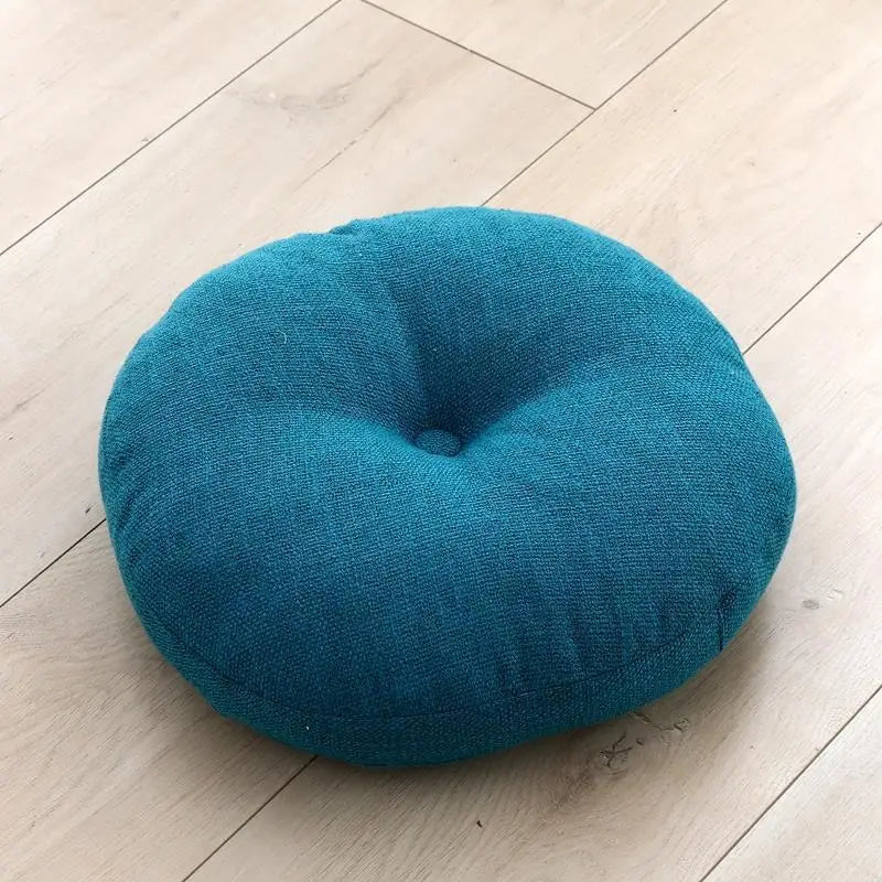 Large Linen Zafu Meditation Cushion for Bay Window Yoga Floor, Thick Round Puah Pad for Balcony Tatami Kneeling Mat for Adults