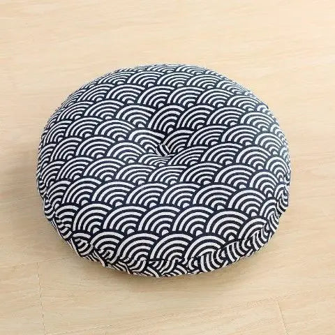 Large Linen Zafu Meditation Cushion for Bay Window Yoga Floor, Thick Round Puah Pad for Balcony Tatami Kneeling Mat for Adults