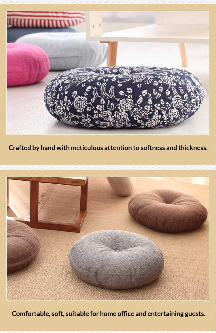 Large Linen Zafu Meditation Cushion for Bay Window Yoga Floor, Thick Round Puah Pad for Balcony Tatami Kneeling Mat for Adults