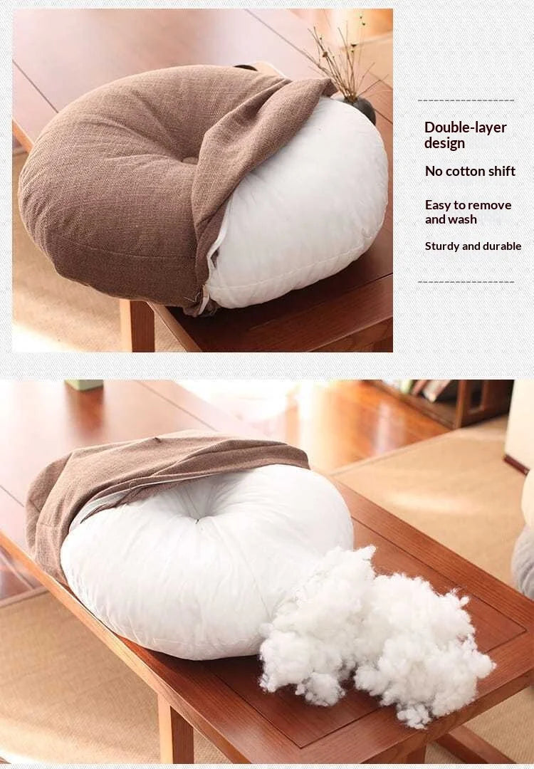 Large Linen Zafu Meditation Cushion for Bay Window Yoga Floor, Thick Round Puah Pad for Balcony Tatami Kneeling Mat for Adults