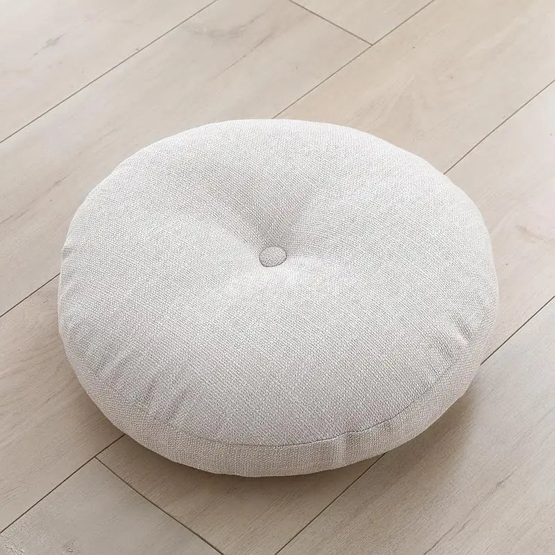 Large Linen Zafu Meditation Cushion for Bay Window Yoga Floor, Thick Round Puah Pad for Balcony Tatami Kneeling Mat for Adults