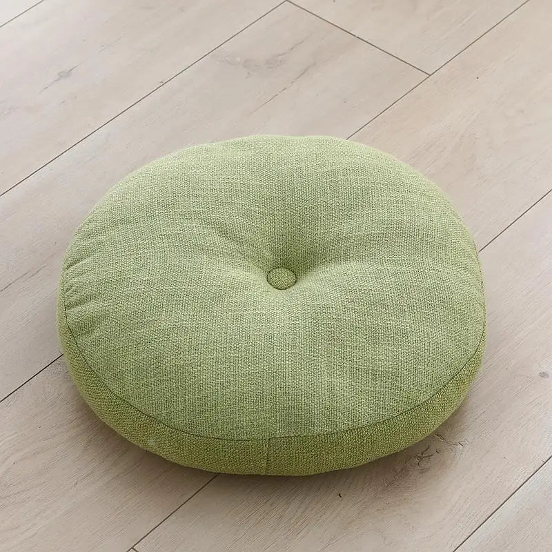 Large Linen Zafu Meditation Cushion for Bay Window Yoga Floor, Thick Round Puah Pad for Balcony Tatami Kneeling Mat for Adults