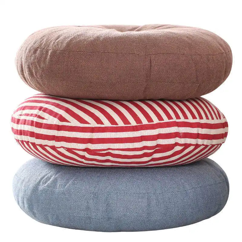 Large Linen Zafu Meditation Cushion for Bay Window Yoga Floor, Thick Round Puah Pad for Balcony Tatami Kneeling Mat for Adults