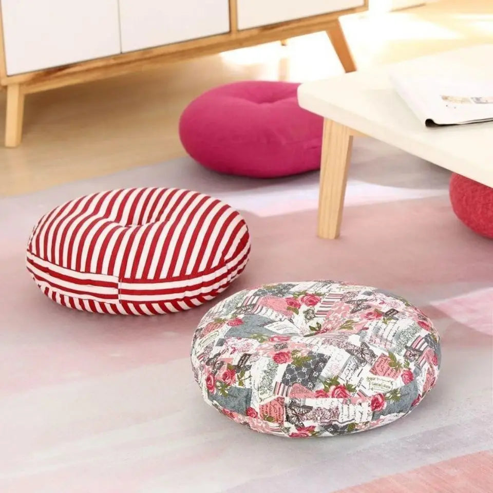 Large Linen Zafu Meditation Cushion for Bay Window Yoga Floor, Thick Round Puah Pad for Balcony Tatami Kneeling Mat for Adults