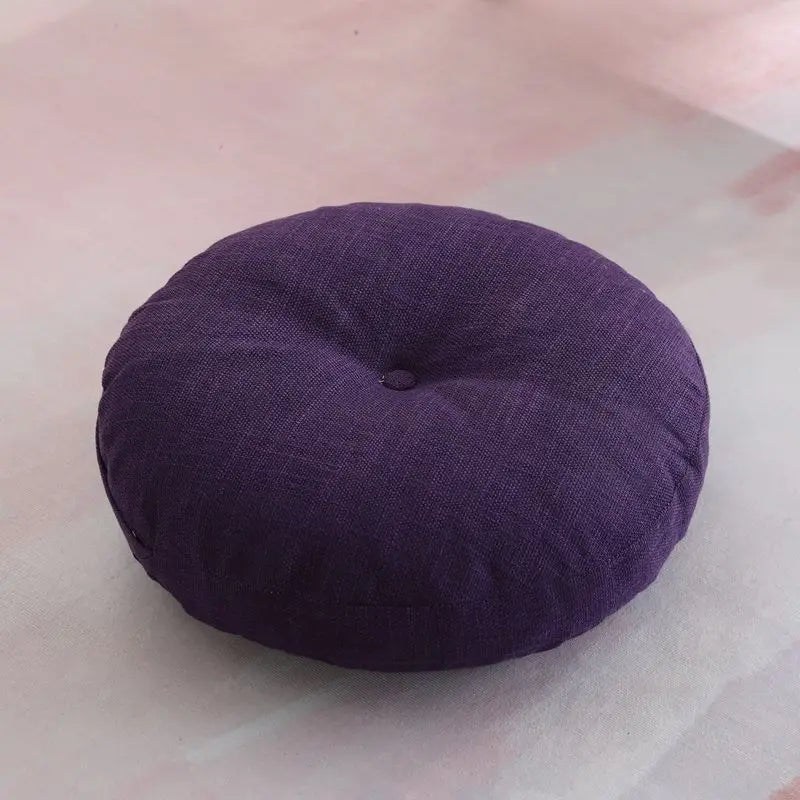 Large Linen Zafu Meditation Cushion for Bay Window Yoga Floor, Thick Round Puah Pad for Balcony Tatami Kneeling Mat for Adults