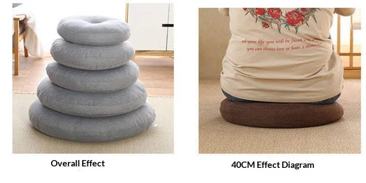 Large Linen Zafu Meditation Cushion for Bay Window Yoga Floor, Thick Round Puah Pad for Balcony Tatami Kneeling Mat for Adults
